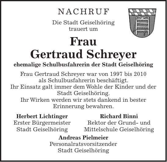 Traueranzeige Gertraud Schreyer