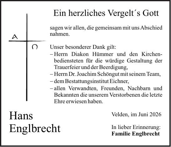 Traueranzeige Hans Englbrecht