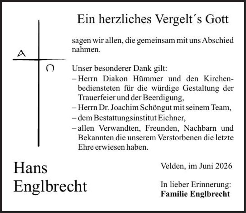 Traueranzeige Hans Englbrecht