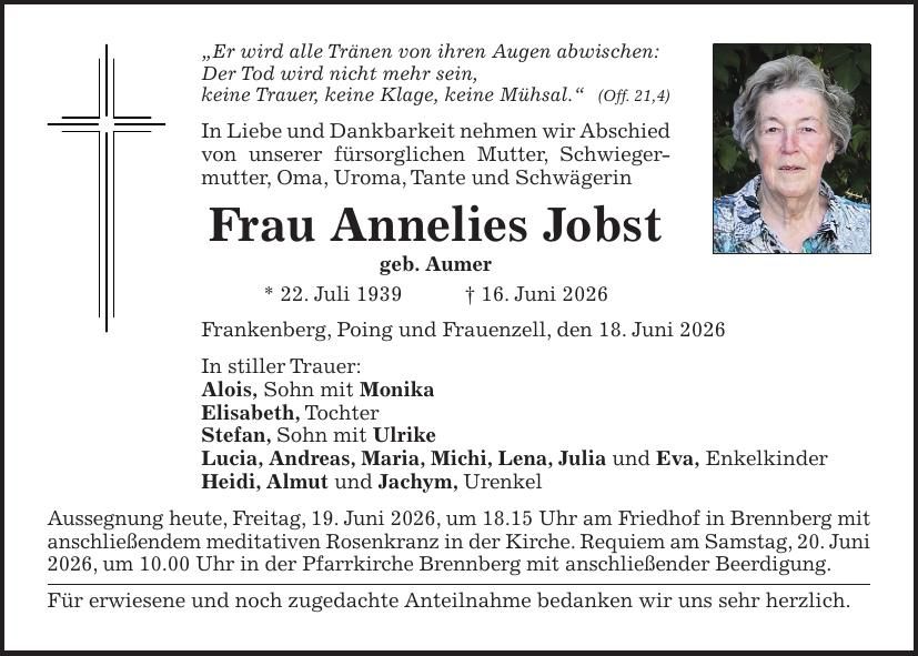 Traueranzeige Annelies Jobst