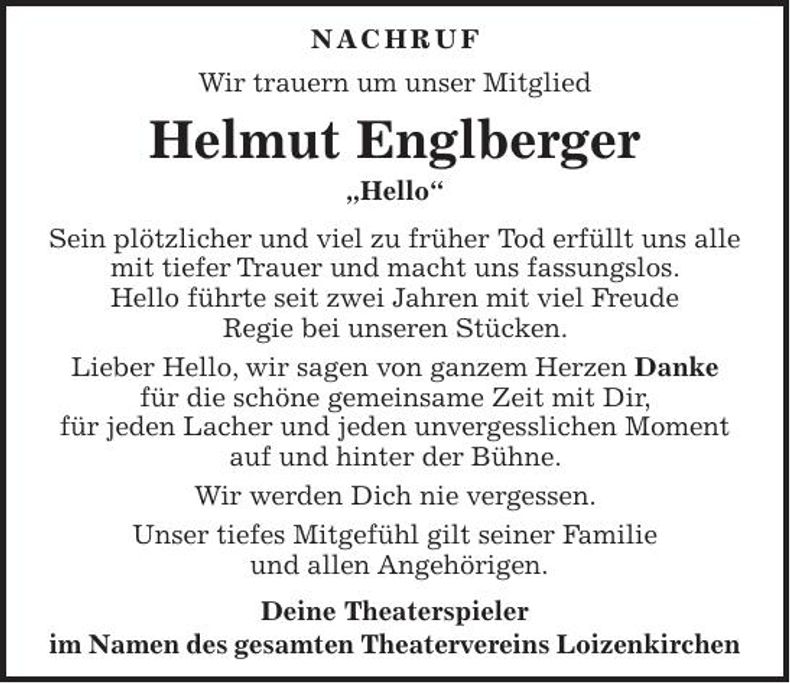 Traueranzeige Helmut Englberger