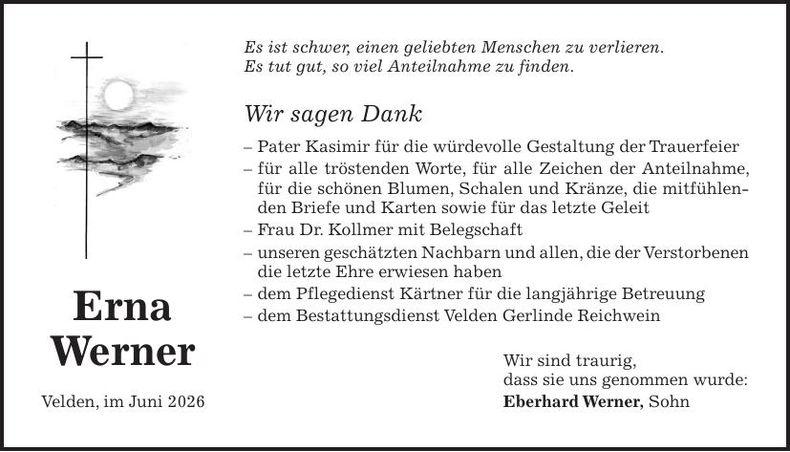 Traueranzeige Erna Werner