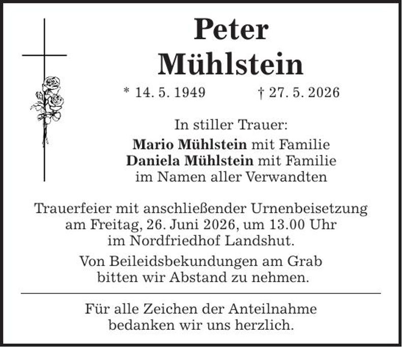 Traueranzeige Peter Mühlstein