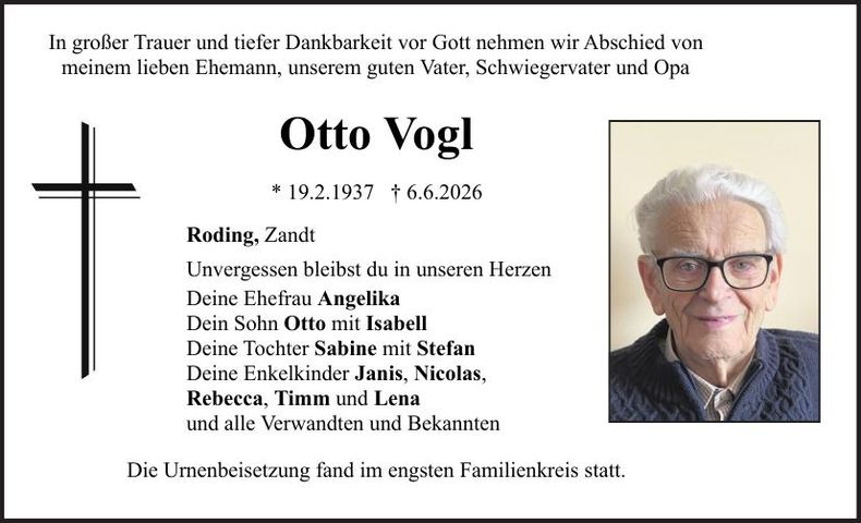 Traueranzeige Otto Vogl