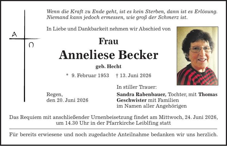 Traueranzeige Anneliese Becker