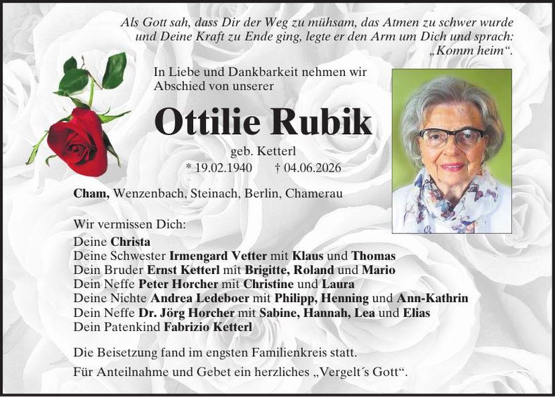 Traueranzeige Ottilie Rubik