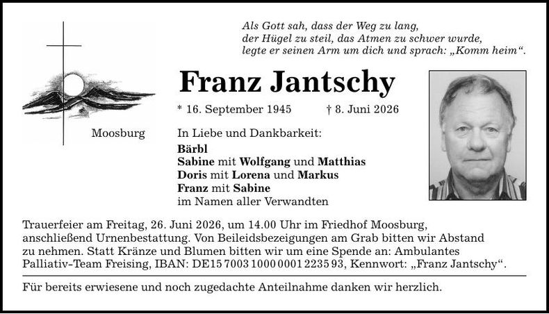 Traueranzeige Franz Jantschy