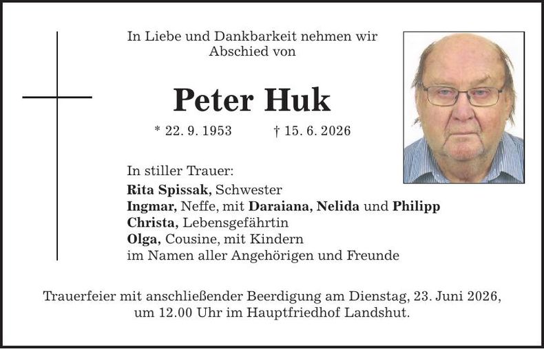 Traueranzeige Peter Huk