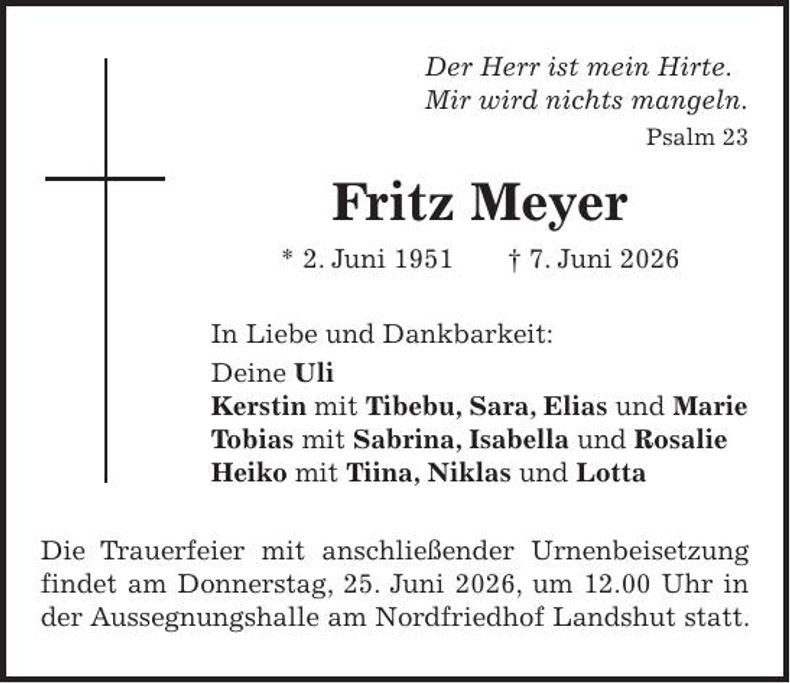 Traueranzeige Fritz Meyer
