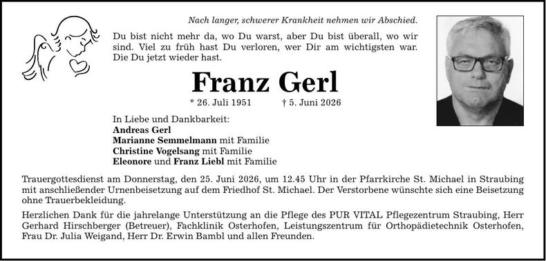Traueranzeige Franz Gerl