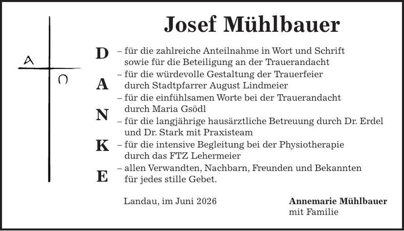 Traueranzeige Josef Mühlbauer