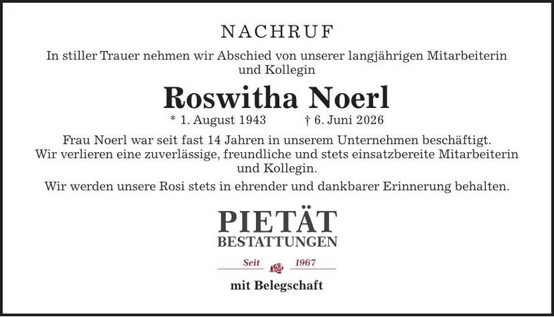 Traueranzeige Roswitha Noerl