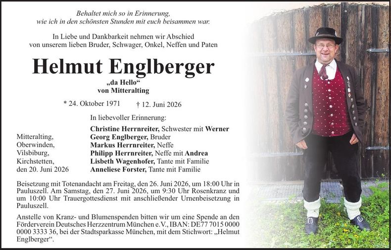 Traueranzeige Helmut Englberger