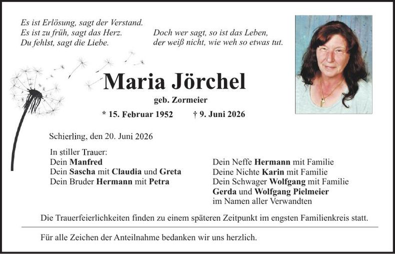 Traueranzeige Maria Jörchel