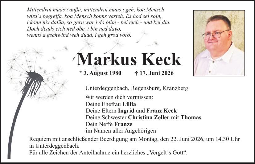 Traueranzeige Markus Keck