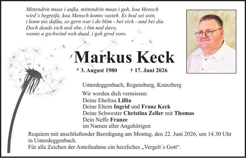 Traueranzeige Markus  Keck 
