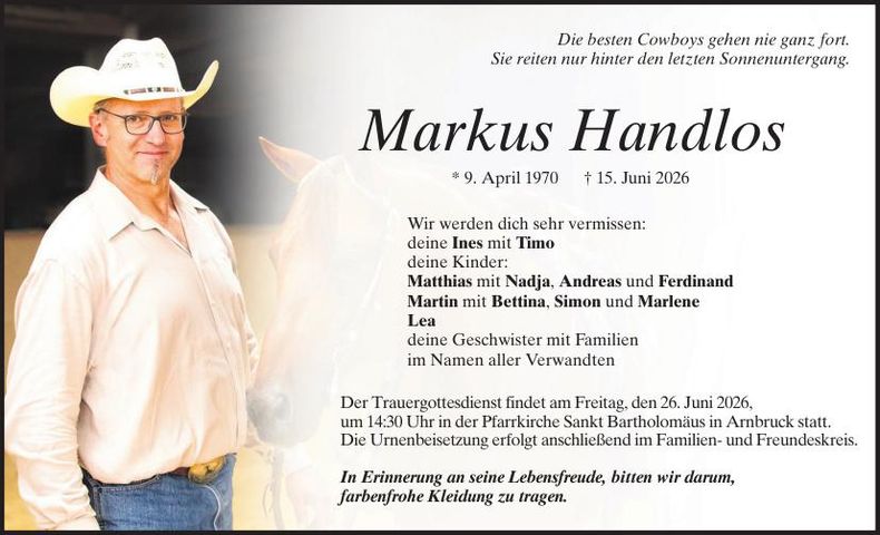 Traueranzeige Markus Handlos