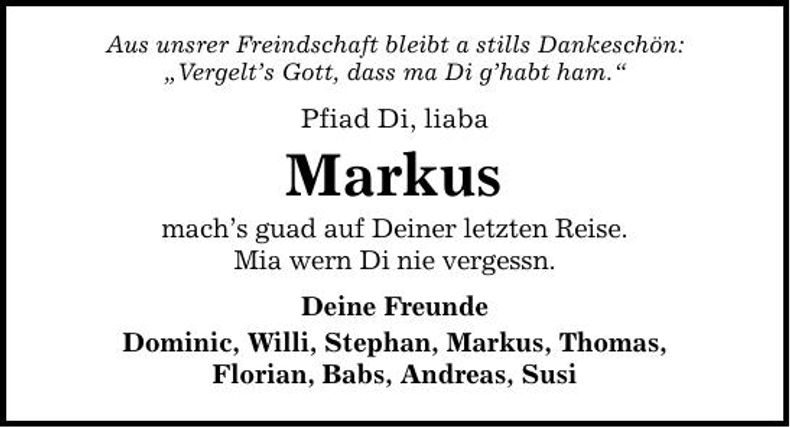Traueranzeige  Markus