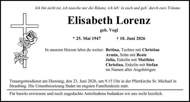 Traueranzeige Elisabeth  Lorenz