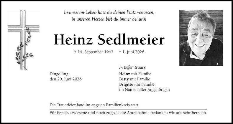 Traueranzeige Heinz Sedlmeier