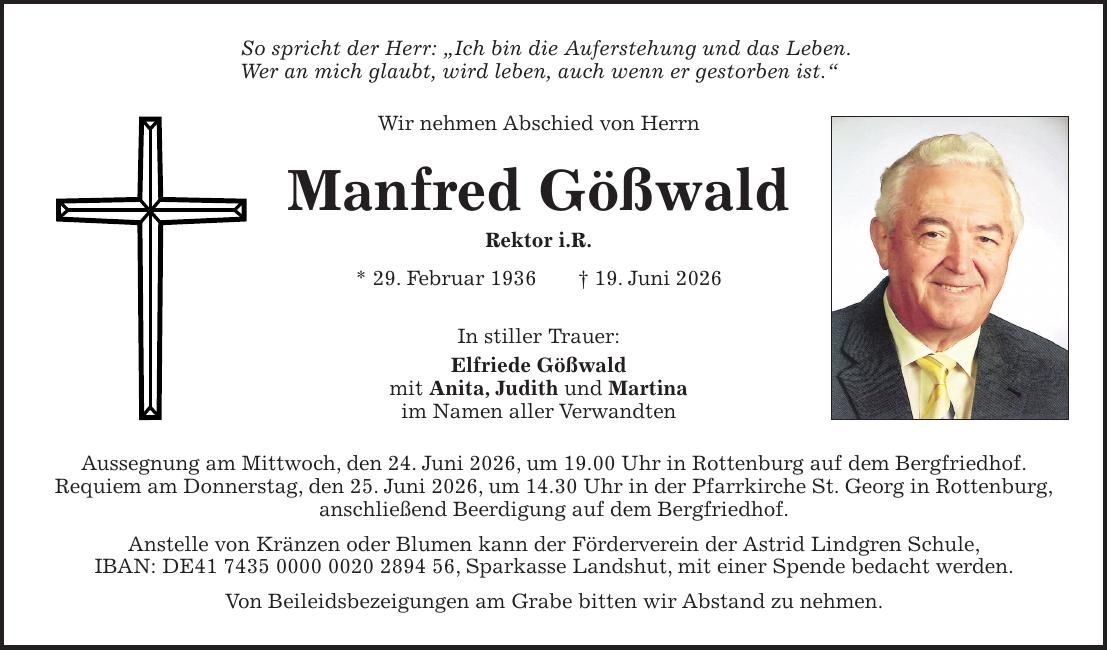 Traueranzeige Manfred Gößwald