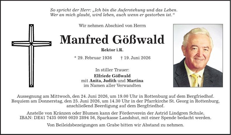Traueranzeige Manfred Gößwald