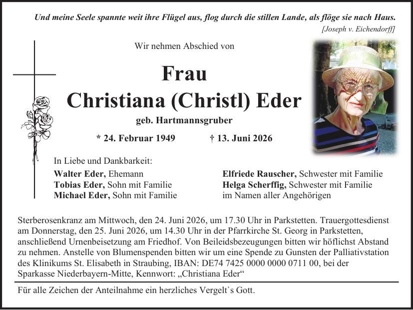 Traueranzeige Christiana Eder
