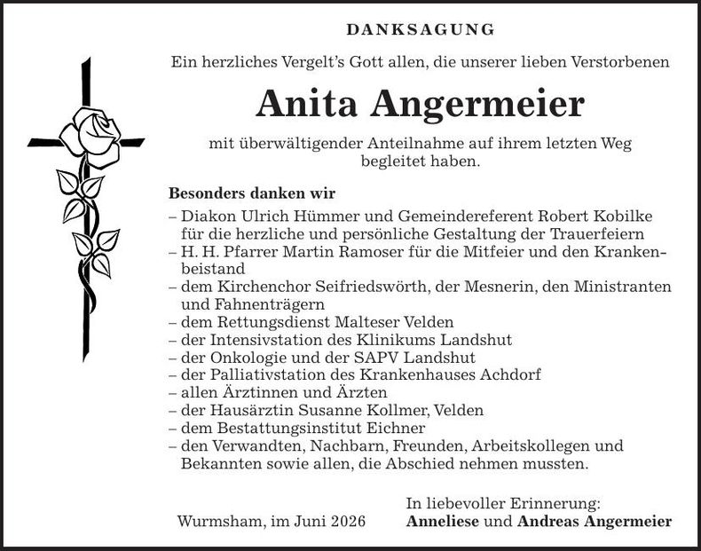 Traueranzeige Anita Angermeier