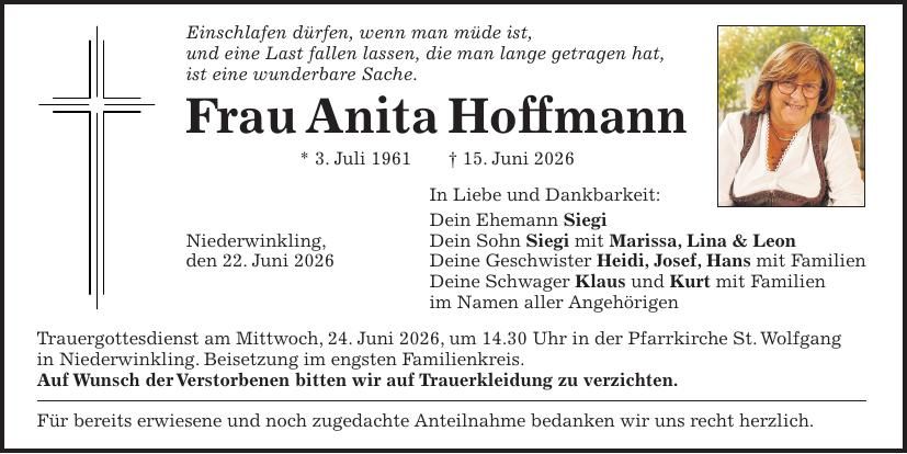 Traueranzeige Anita Hoffmann