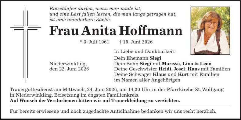 Traueranzeige Anita Hoffmann