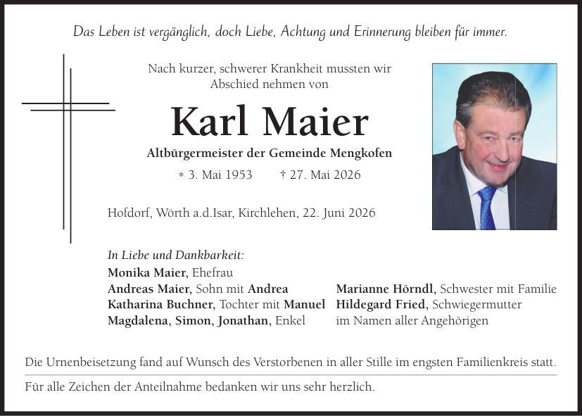 Traueranzeige Karl Maier