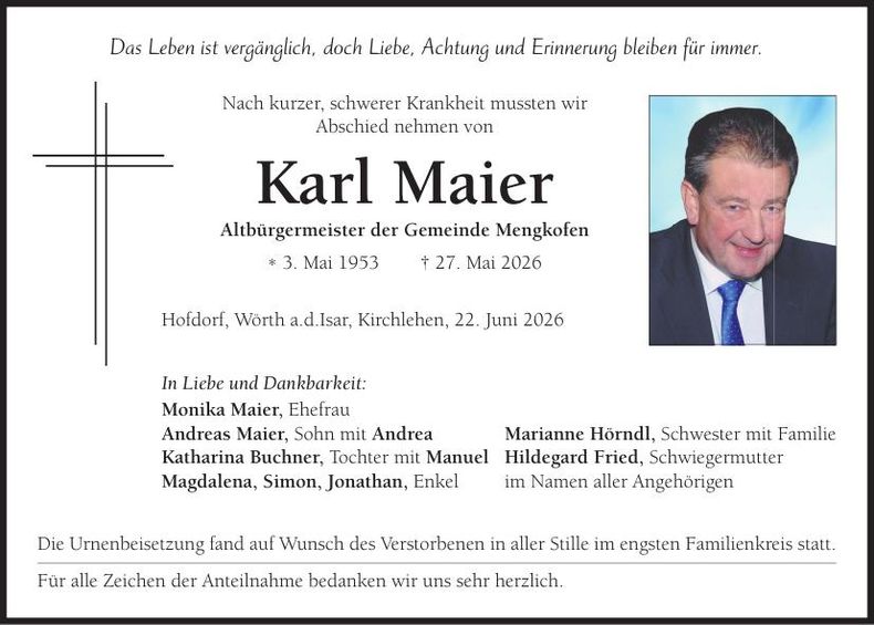 Traueranzeige Karl Maier