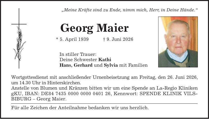 Traueranzeige Georg Maier