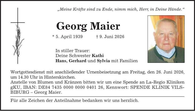Traueranzeige Georg Maier