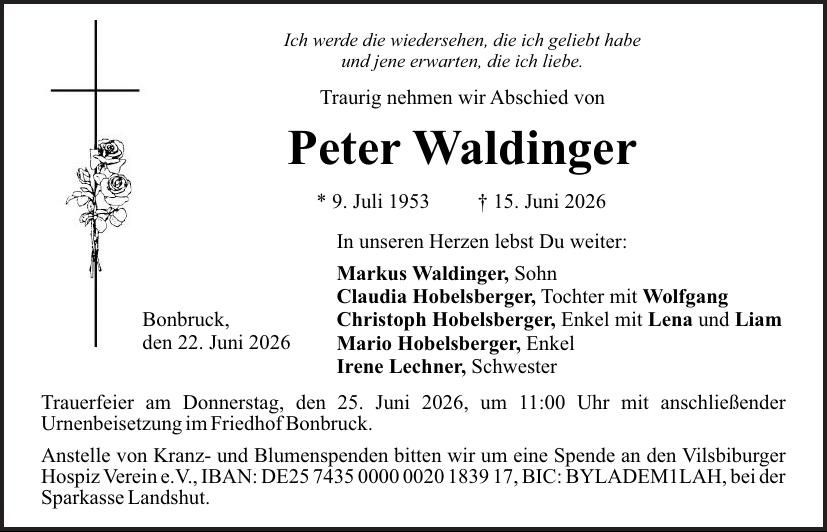 Traueranzeige Peter Waldinger