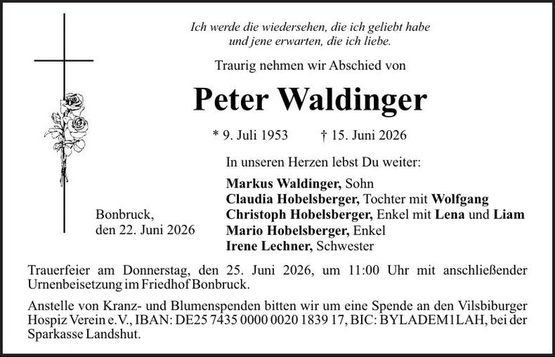 Traueranzeige Peter Waldinger