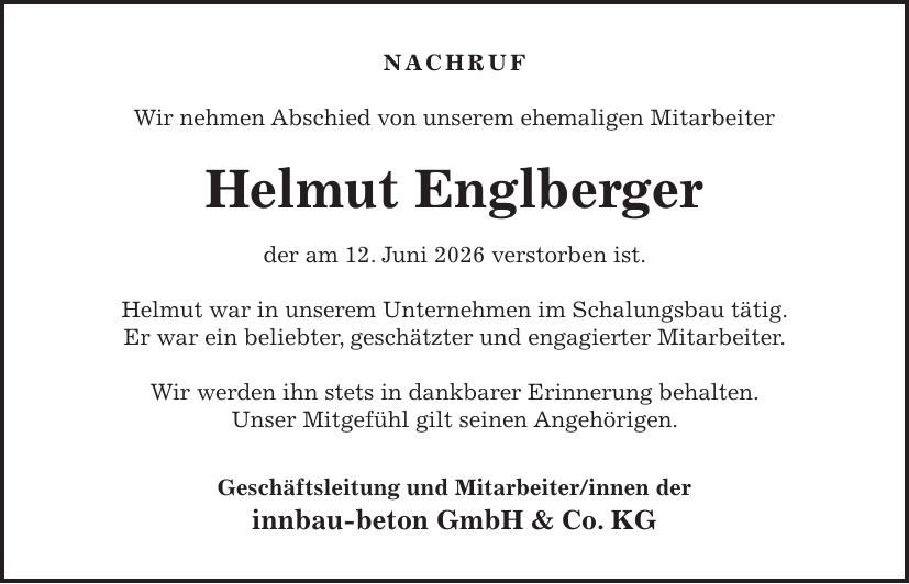 Traueranzeige Helmut Englberger