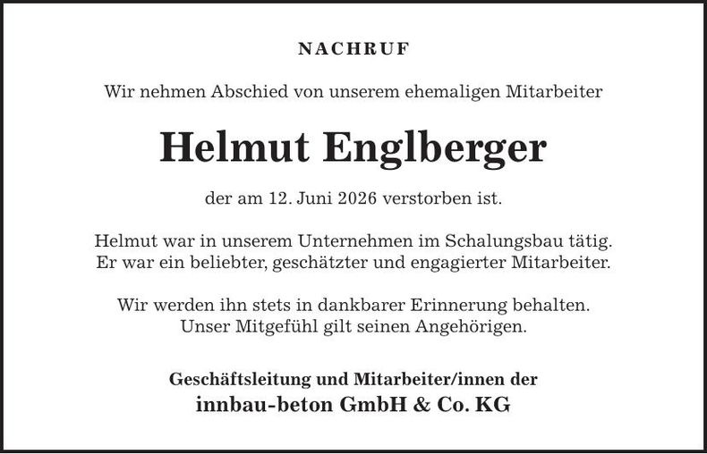 Traueranzeige Helmut Englberger