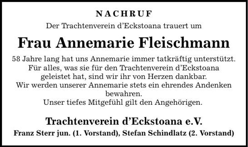 Traueranzeige Annemarie Fleischmann