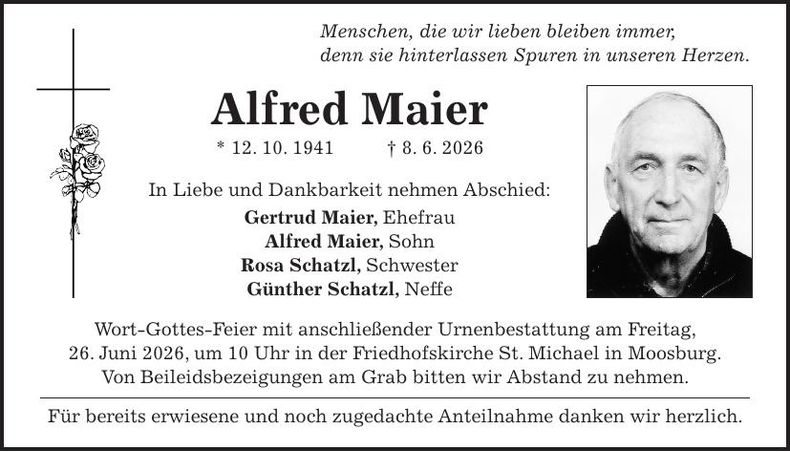 Traueranzeige Alfred Maier