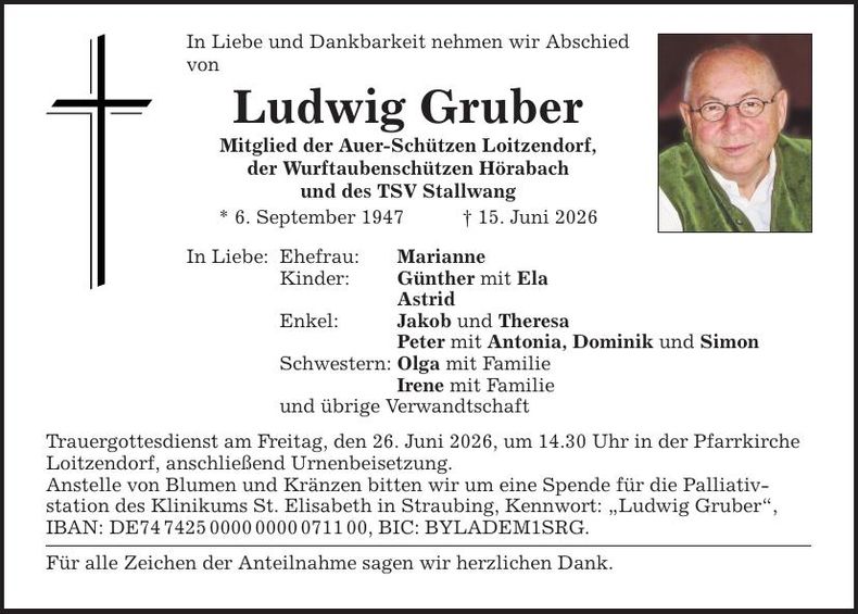 Traueranzeige Ludwig Gruber