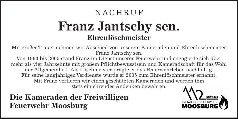 Traueranzeige Franz Jantschy