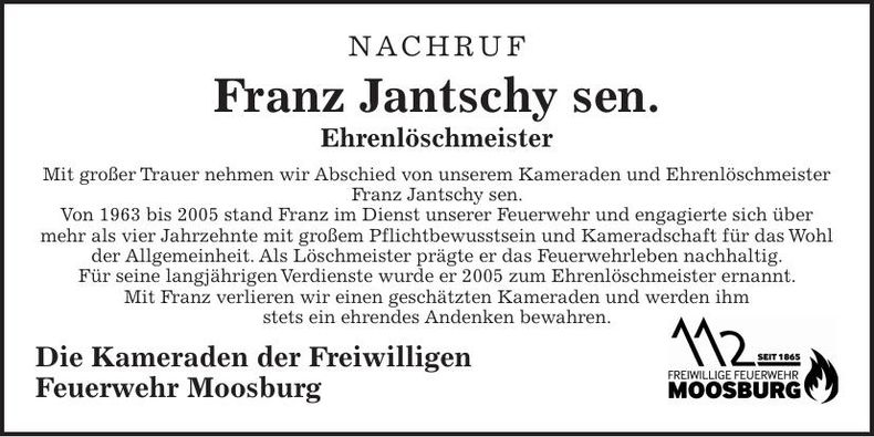 Traueranzeige Franz Jantschy