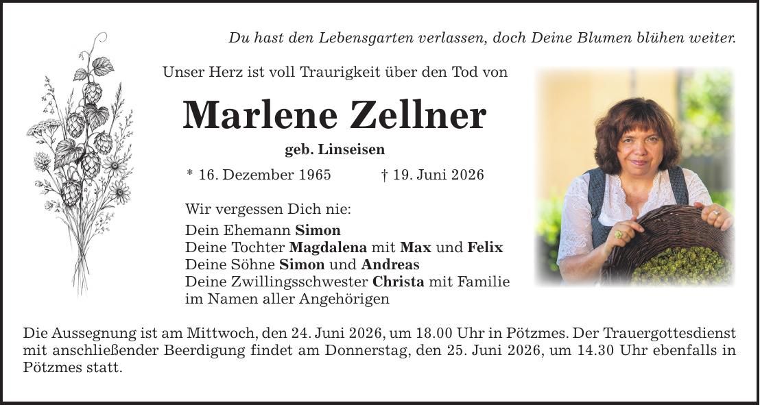 Traueranzeige Marlene Zellner