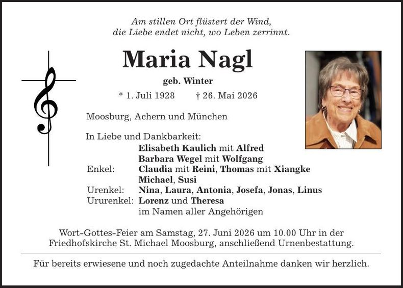 Traueranzeige Maria Nagl