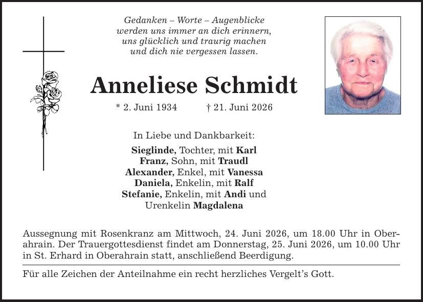 Traueranzeige Anneliese Schmidt