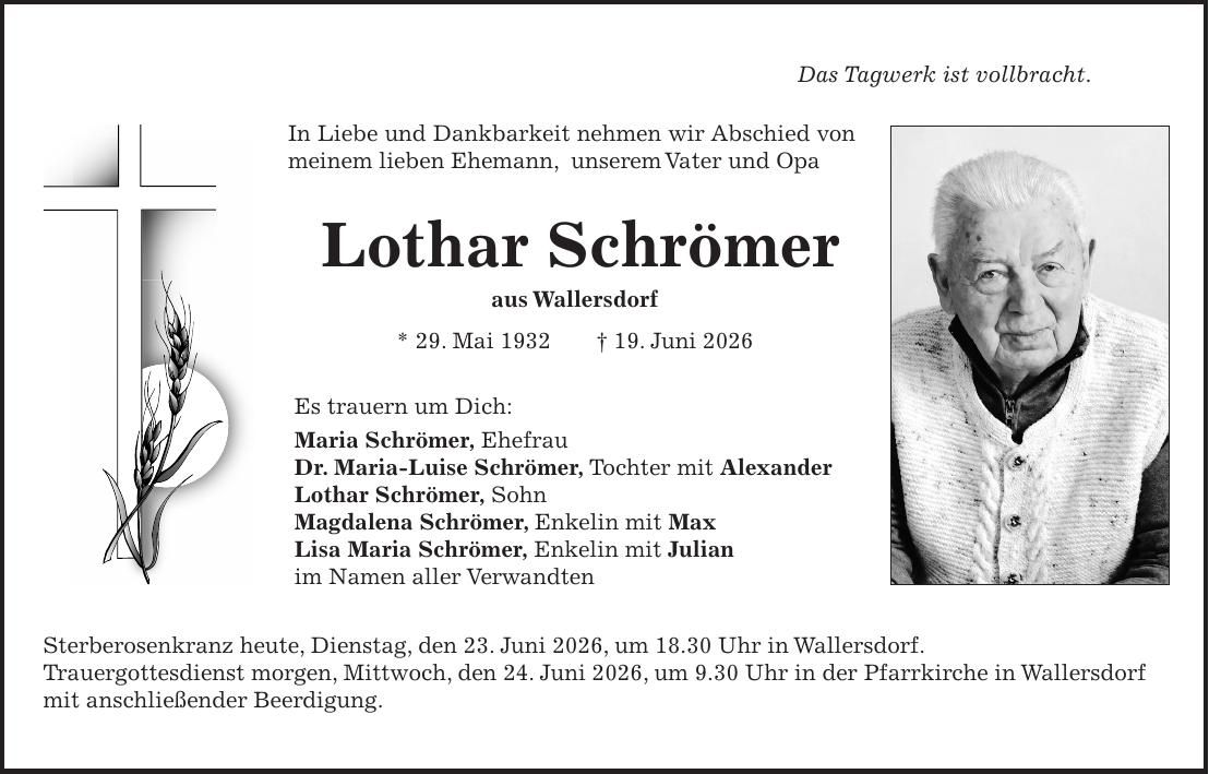 Traueranzeige Lothar Schrömer