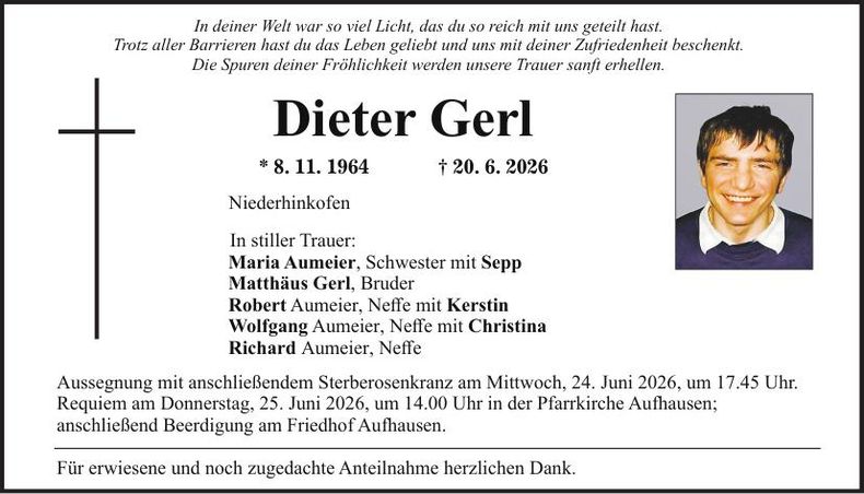 Traueranzeige Dieter Gerl