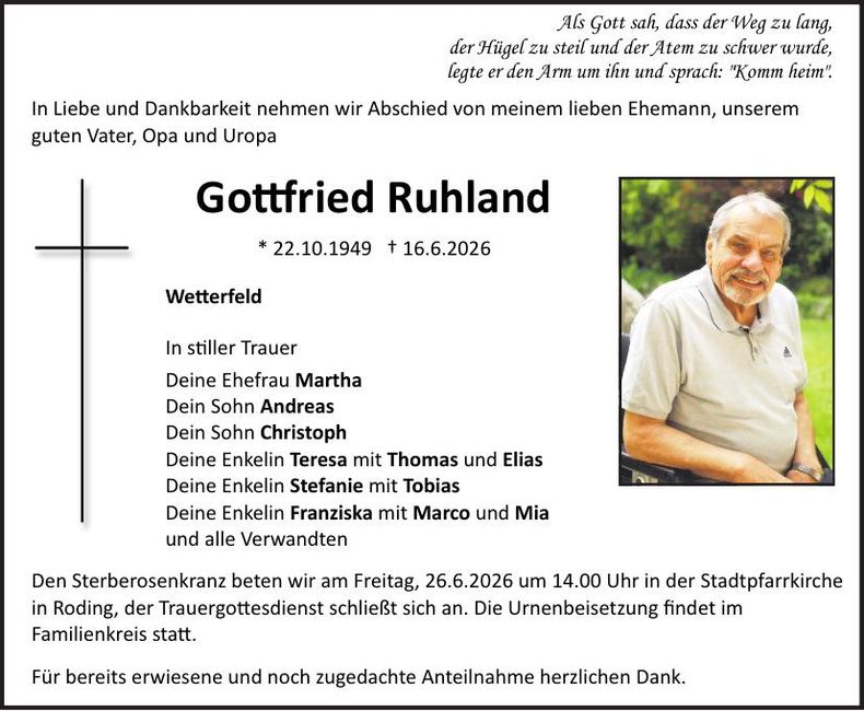 Traueranzeige Gottfried Ruhland