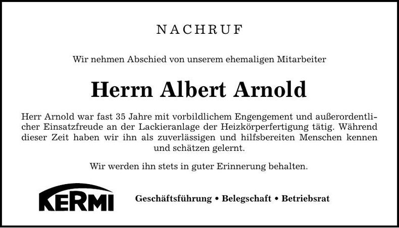 Traueranzeige Albert Arnold